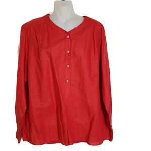 Harve Benard by Benard Holtzman Women Top Tunic Medium Red Linen Blend Pullover